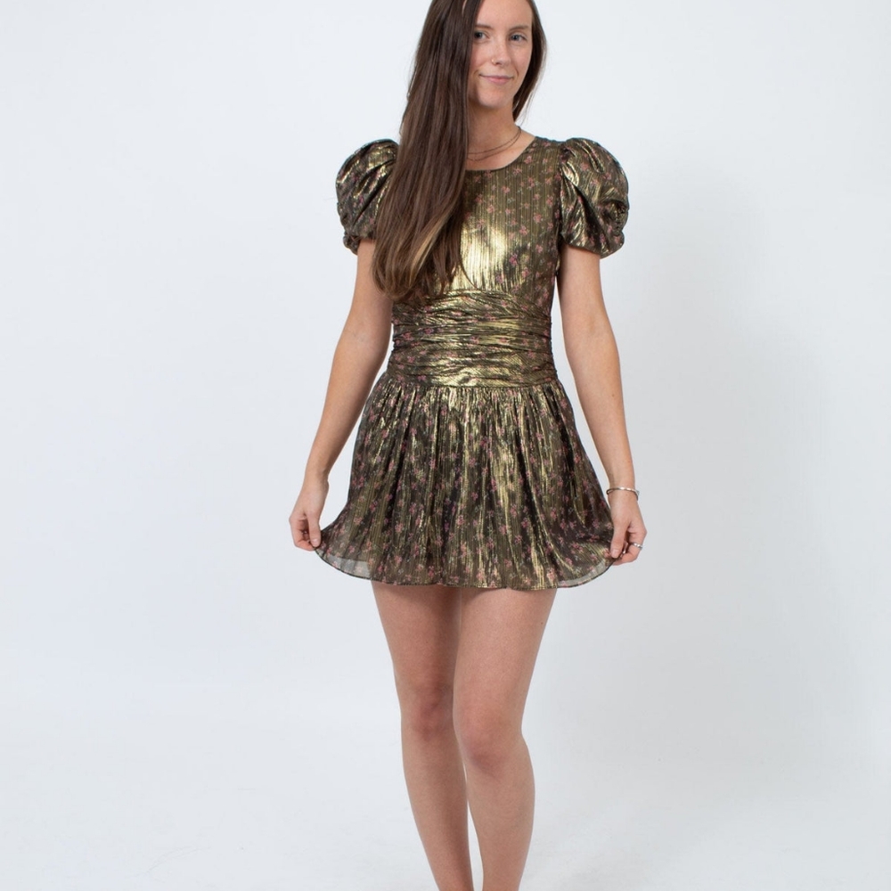 LoveShackFancy‎ NWT Mercy Puff-Sleeve Metallic Dress